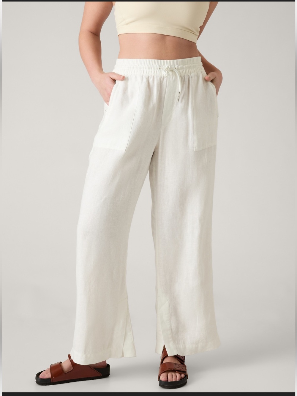 Athleta White Retreat Wide-Leg Drawstring Linen Pants S NWT